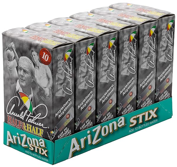 ARIZONA ARNOLD PALMER HALF LEMONADE HALF ICED TEA STIX, 10 COUNT PER BOX (PACK OF 6), LOW CALORIE SINGLE SERVING DRINK POWDER PACKETS, JUST ADD WATER FOR A DELICIOUSLY REFRESHING ICED TEA BEVERAGE