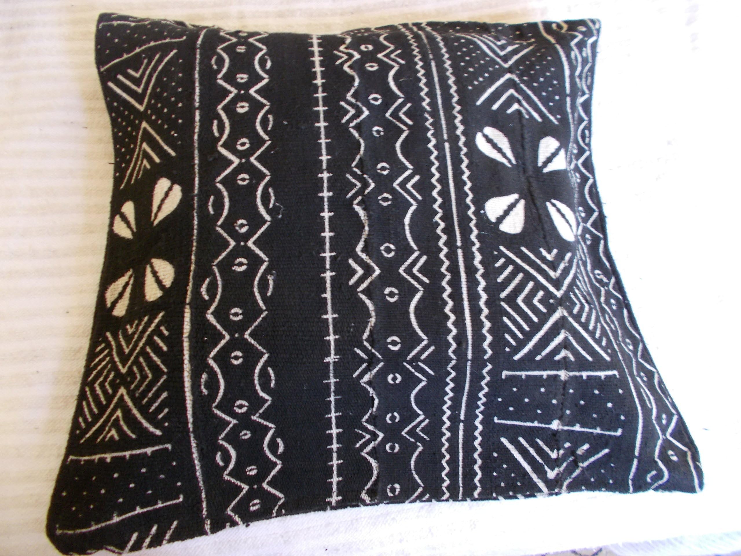 Black and White shell Mali Mud Cloth Cushion