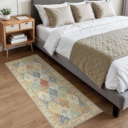 BEIMO 60x120CM Area Rugs for Bedroom,Vintage Boho Carpets for Living Room Non Slip Machine Washable Rug Short Low Pile Rug for Kitchen Dining, Hallway, Office-Amber