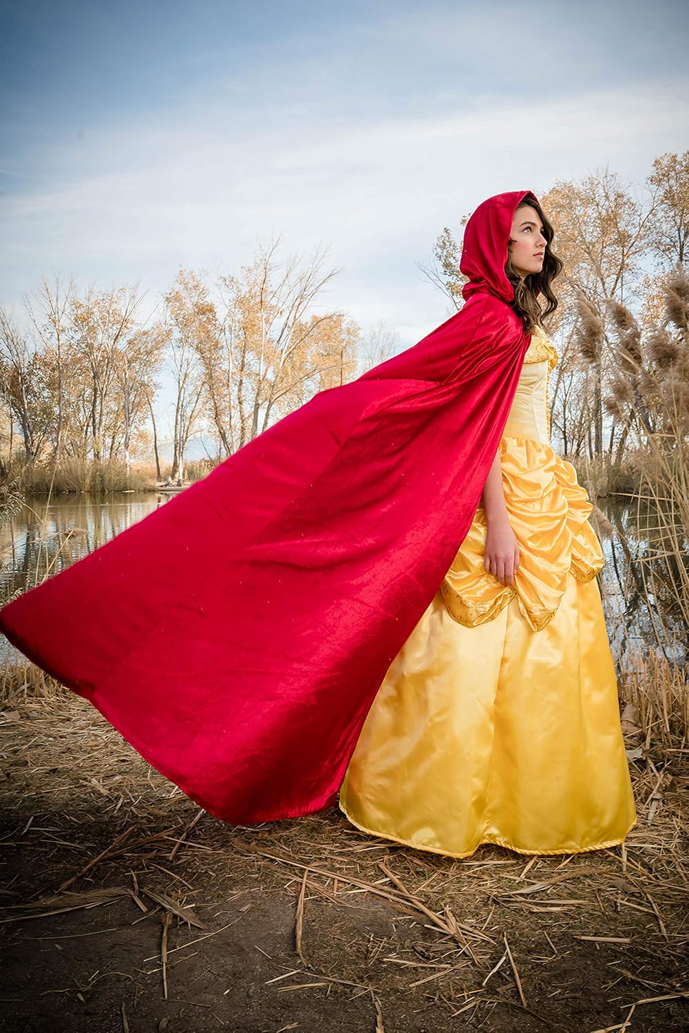 Little Adventures Deluxe Velvet Adult Cloak Cape with Lined Hood (Red),One Size: Clothing