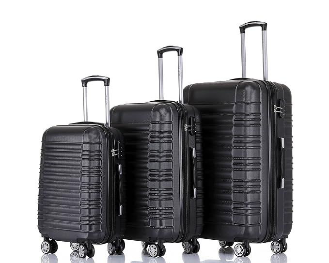 BEIBYE 2088 Zwillingsrollen Reisekoffer Koffer Trolleys Hartschale M-L-XL-Set in 13 Farben (Schwarz, Set)