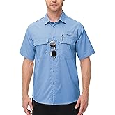 Satankud Fishing Shirts for Men Short Sleeve Sun Protection Cooling Hiking Shirt for Travel Safari Camping Work