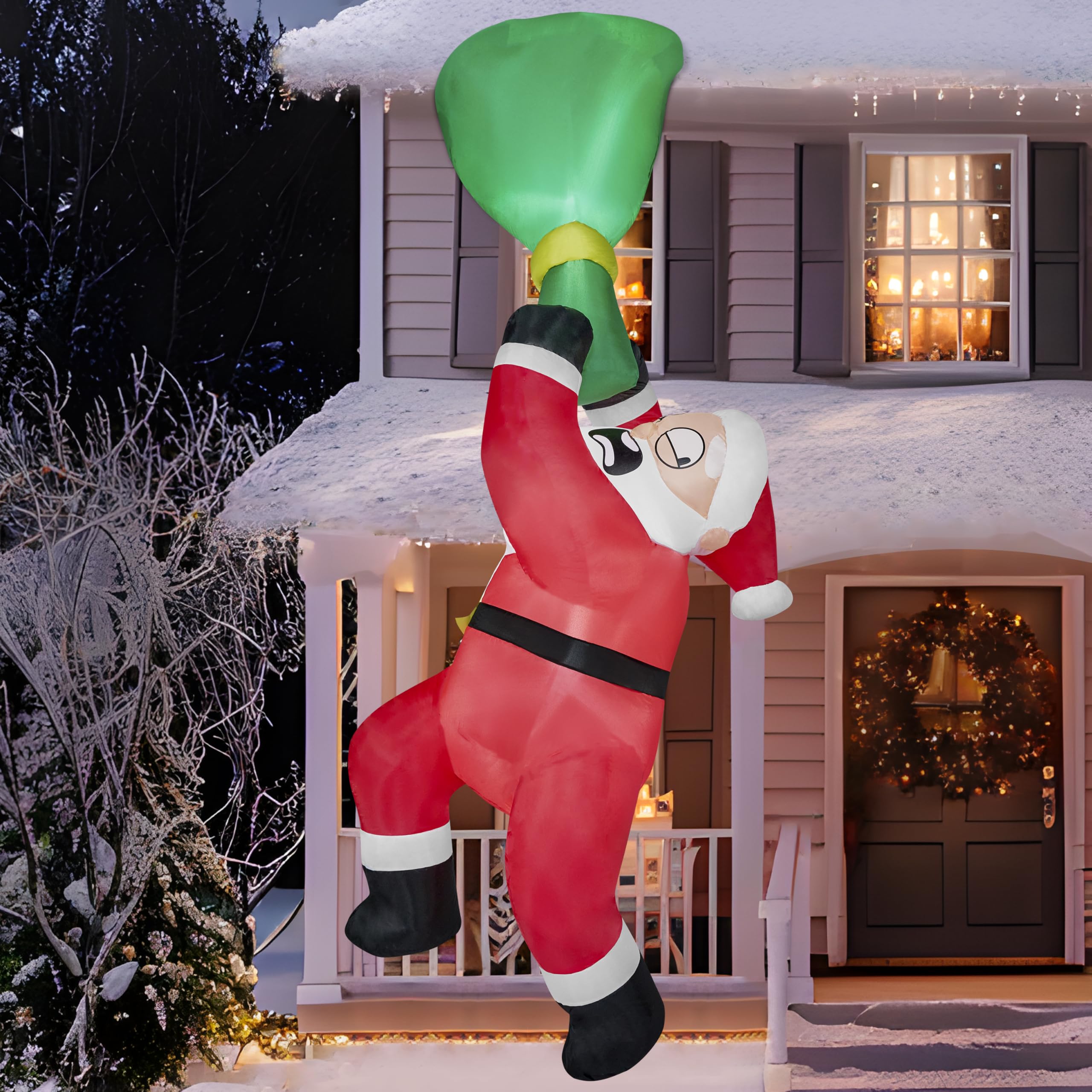 Photo 1 of Joiedomi 8 FT Tall Christmas Inflatable Santa Swinging on Christmas Ornament, Blow Up Hanging Santa Outdoor Decoration with Build-in LEDs for Xmas Party Decor Yard Garden Indoor Holiday Decoration