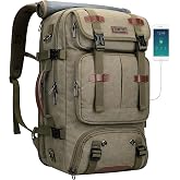 WITZMAN Travel Backpack for Men 45L Large Carry-on Airline Approved | Canvas 3 in 1 Duffle Luggage Bag Fits 16&ldquo; Laptop, Shoe Compartment, For Weekend Getaway, Overnight Trip, A8013 Army Green