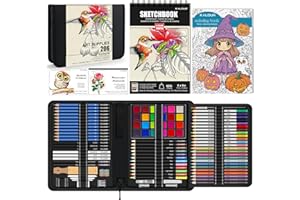 KALOUR 206 Drawing Set Sketching Kit,Art Supplies with 3-color Sketchbook & Coloring Paper,Include Tutorial, Colored, Graphite, Charcoal, Watercolor & Metallic Pencil,for Artists Adults Teens Beginner