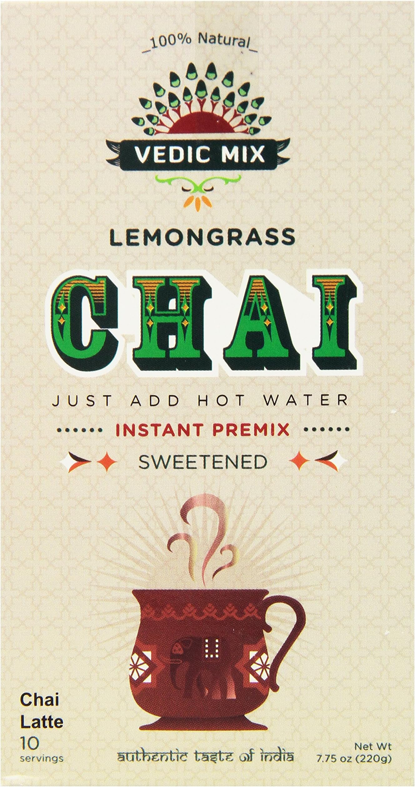 Vedic Mix Sweetened Chai Tea Latte, Lemongrass (10 Single-serve Packets)