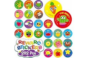 2112 PCS Round Incentive Stickers, 24 Cartoon Designs, Motivational Positive Words Stickers for Teacher Classroom Reward Enco