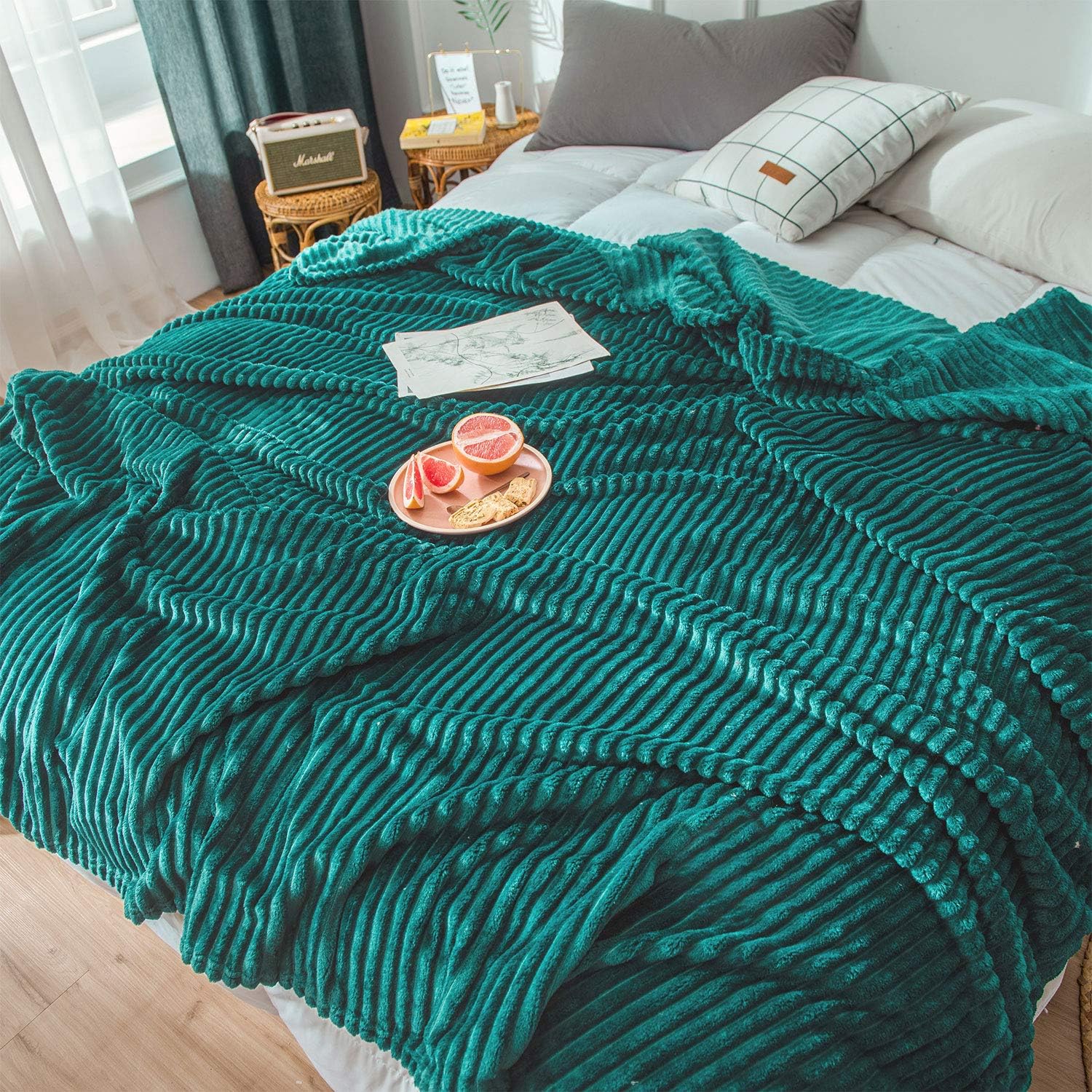 OREISE Flannel Fleece Luxury Blanket Queen Size Teal Lightweight, Warm Soft Cozy Velvet Plush Blanket for Couch Bed Sofa (Teal,90x90 Inches): Home & Kitchen