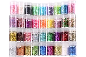 Chunky and Fine Glitter Mix, Estanoite 36 Colors Chunky Sequins & Fine Glitter Powder Mix, Iridescent Glitter Flakes, Cosmeti