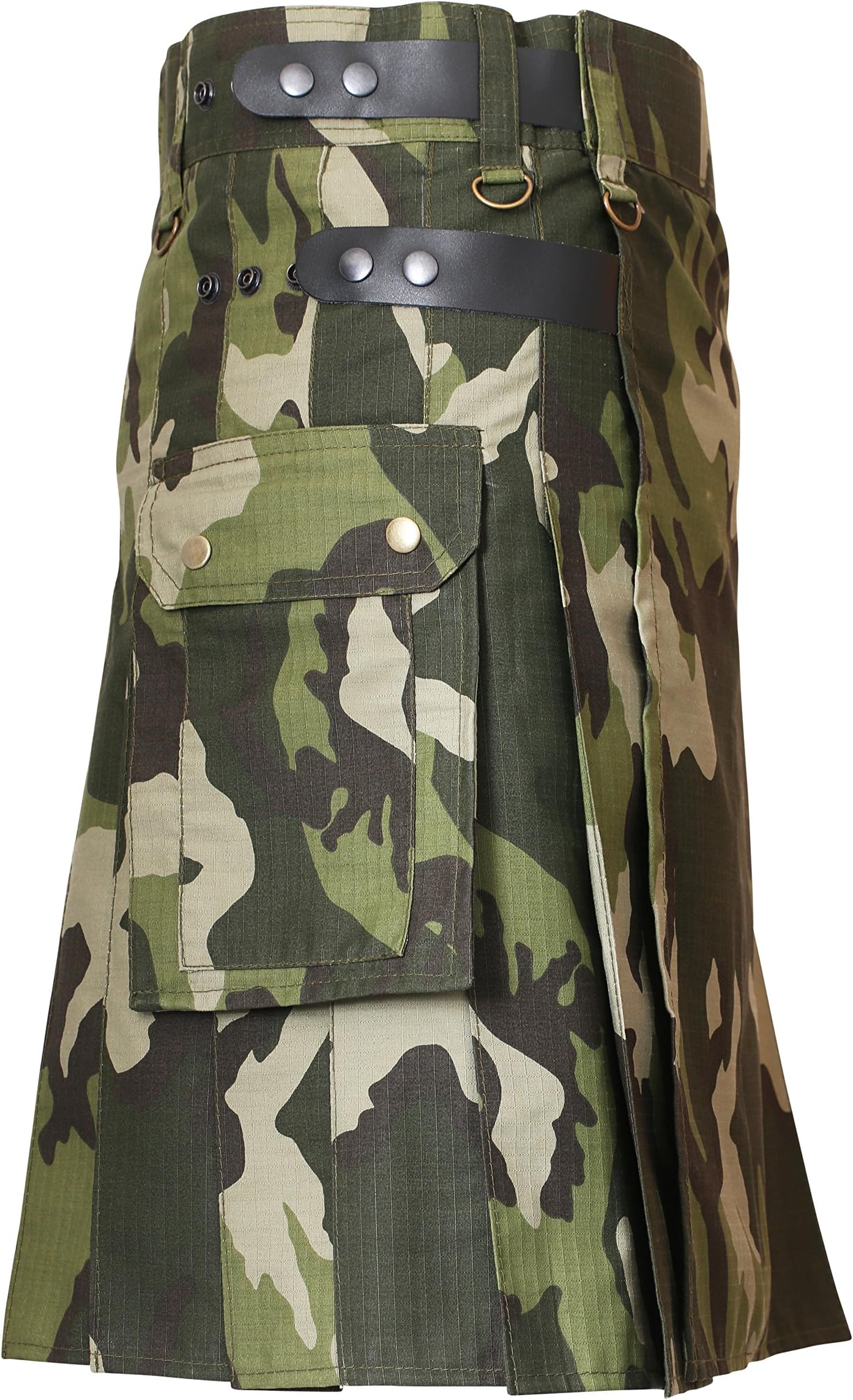 New Scottish Men Camo Kilt with Leather Straps Best Fashion Army Utility Kilts