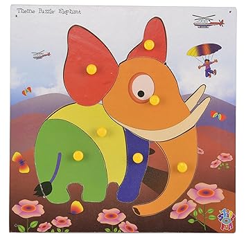 Skillofun Wooden Theme Puzzle Standard Elephant Knobs, Multi Color