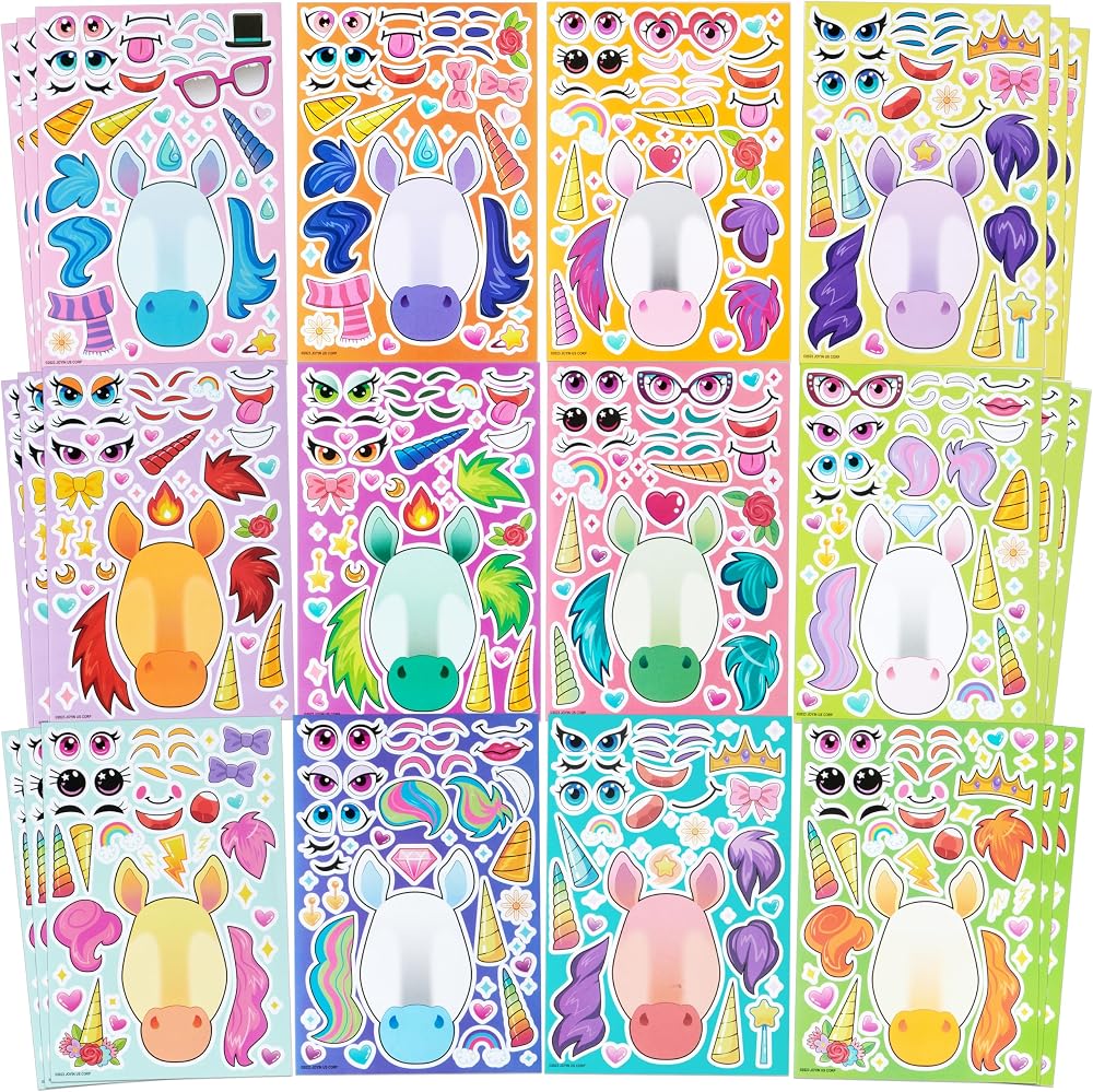 JOYIN 36 Pcs Make-a-face Sticker Sheets Unicorns Kids Party Decor