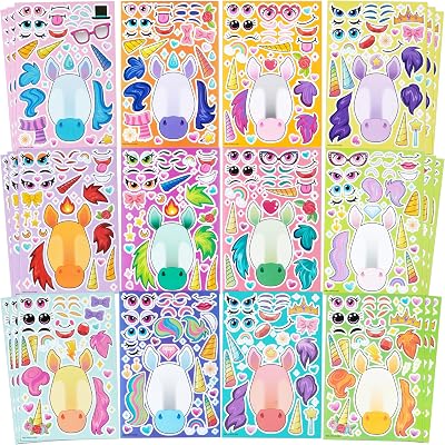 JOYIN 36 Pcs Make-a-face Sticker Sheets Unicorns Kids Party Decor