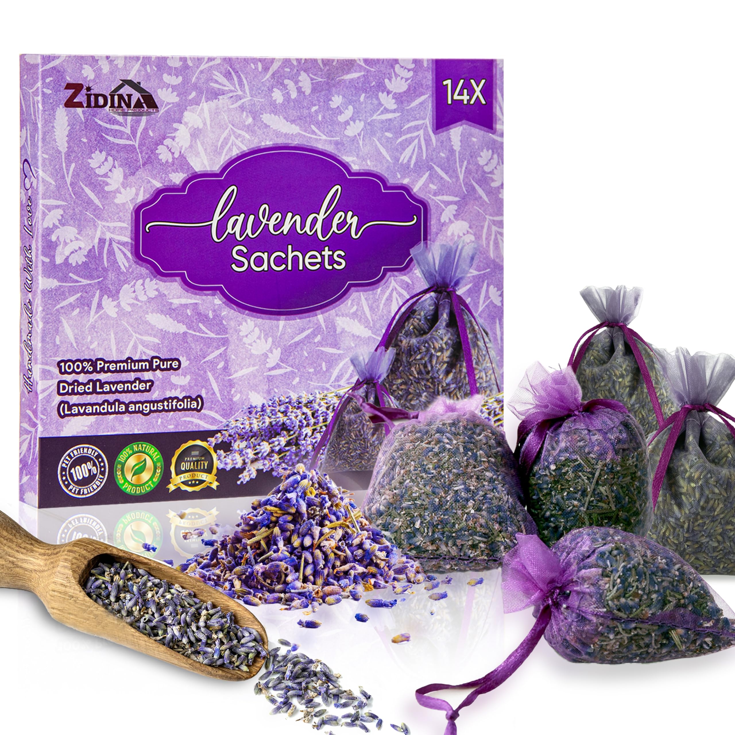 Photo 1 of 14 Pack Organic Lavender Sachet Bags for Drawers and Closets - Natural Fresh Dried Lavender French Potpourri Bags for Clothes Storage - Scented Sachets for Drawers, Wardrobes, Cars & Home