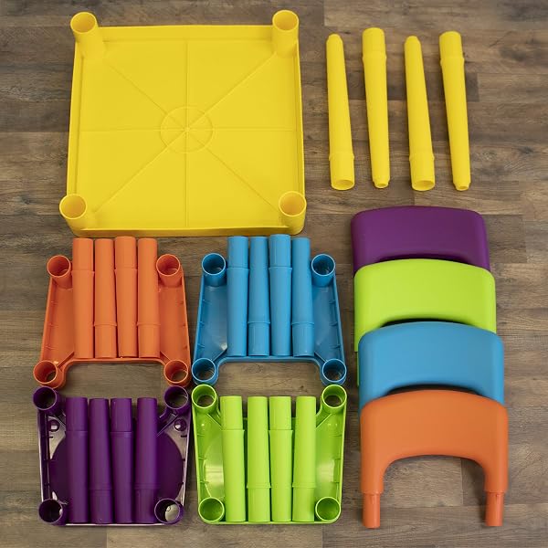 HUMBLE CREW KIDS TABLE AND 4 CHAIR SET, YELLOW TABLE WITH CHAIRS – STURDY TODDLER ACTIVITY TABLE FOR PLAYTIME, ARTS, CRAFTS, READING, AND MORE – 5-PIECE CHILDREN’S FURNITURE FOR DAYCARE PLAYROOM