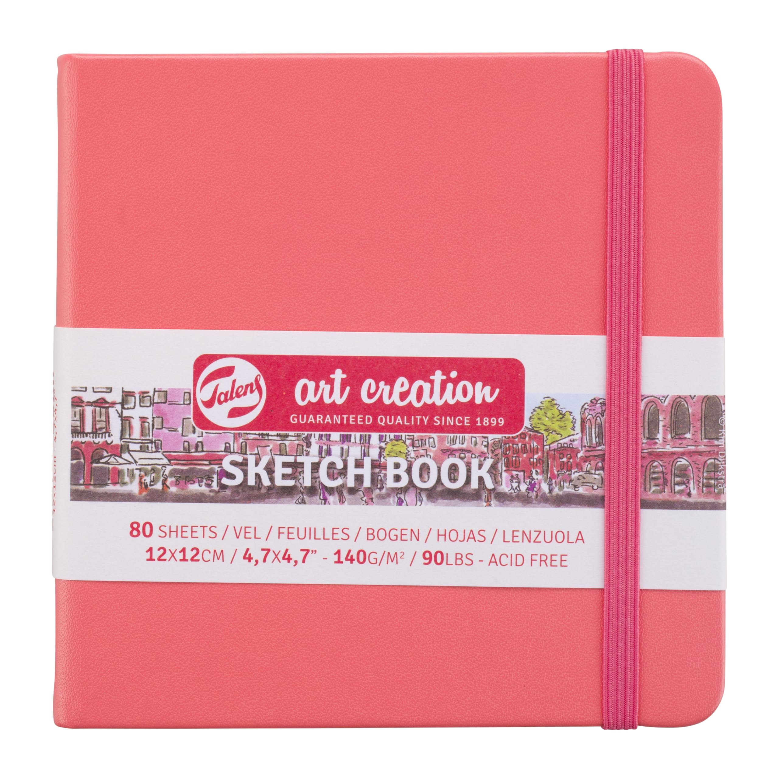 Talens Art Creation - Sketchbook Coral Red 12 x 12 cm - 140 g - 80 Sheets - Acid-Free Drawing Paper