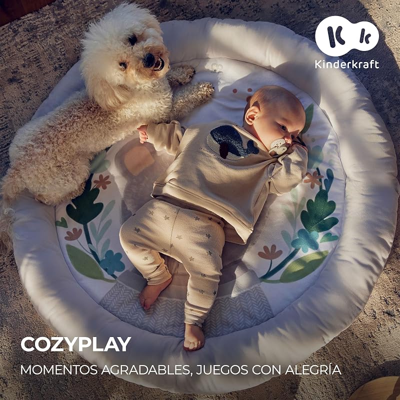 COZYPLAY Gimnasio para bebé, Alfombra para niños, Tapete de Peluche con Juguetes, Juguetes Que activan, 2 Arcos Blandos, Puede Lavar a máquina, Gris