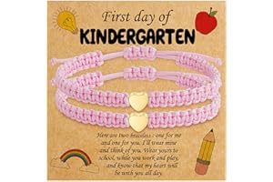 C-leen Back To School Gifts, First Day of Kindergarten Preschool Pink Heart Bracelets for Mom and Daughter Adjustable Heart Back to School Bracelet Stuff