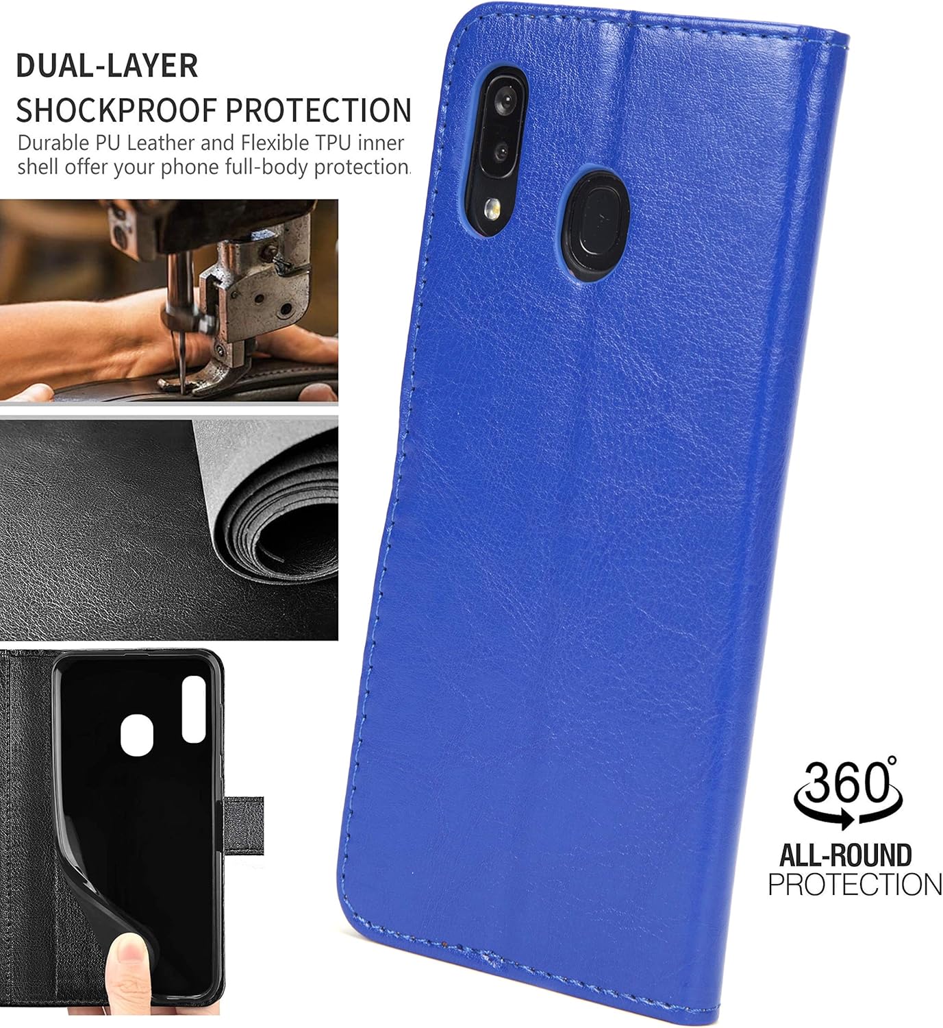 NWNK13 Samsung A20e Phone Case Premium Leather Flip Case Book Wallet Case Card Holder Media Stand Shock Proof Protective Phone Cover Compatible for Samsung Galaxy A20e Blue - Image 5