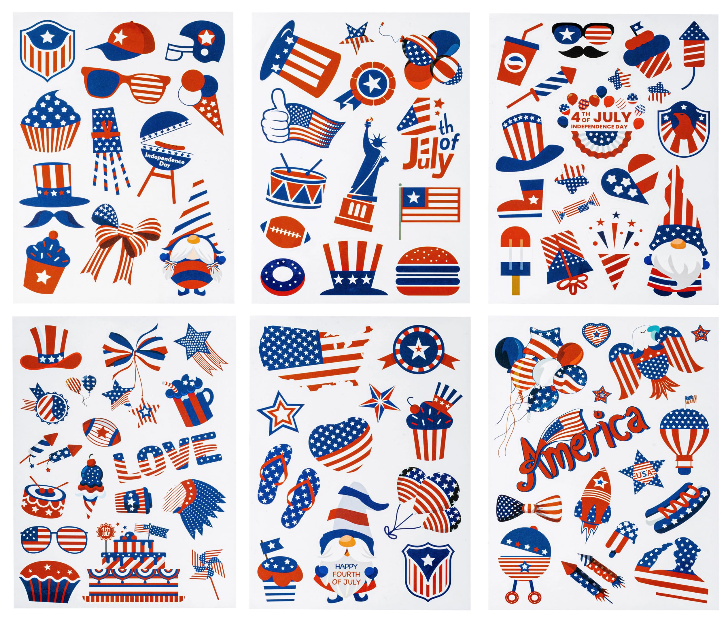 Photo 1 of 12 Sheets 4th of July Stickers for Independence Day - Patriotic Red White Blue Decals Sticker for Home Patriotic Decorative Party Supplies  10 PACK