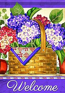 Carson Home Accents Flagtrends Classic Garden Flag, Welcome Hydrangea Basket