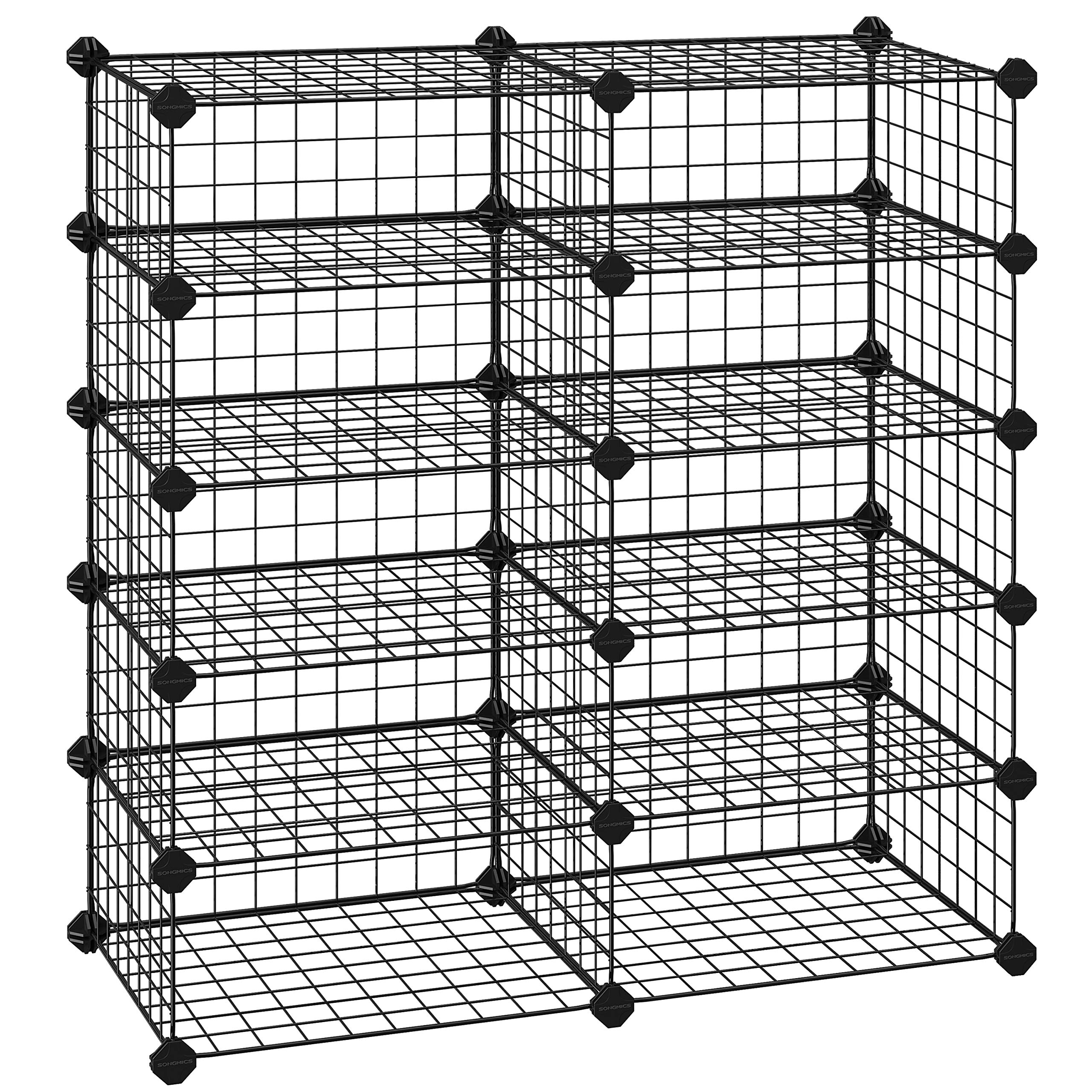 SONGMICS Shoe Rack, Rectangular Cube Organiser, Modular DIY Storage Shelf Unit, 40 x 30 x 17 cm for Each Compartment, Metal Wire Interlocking Wardrobe, for Entryway Closet, Black LPI25H