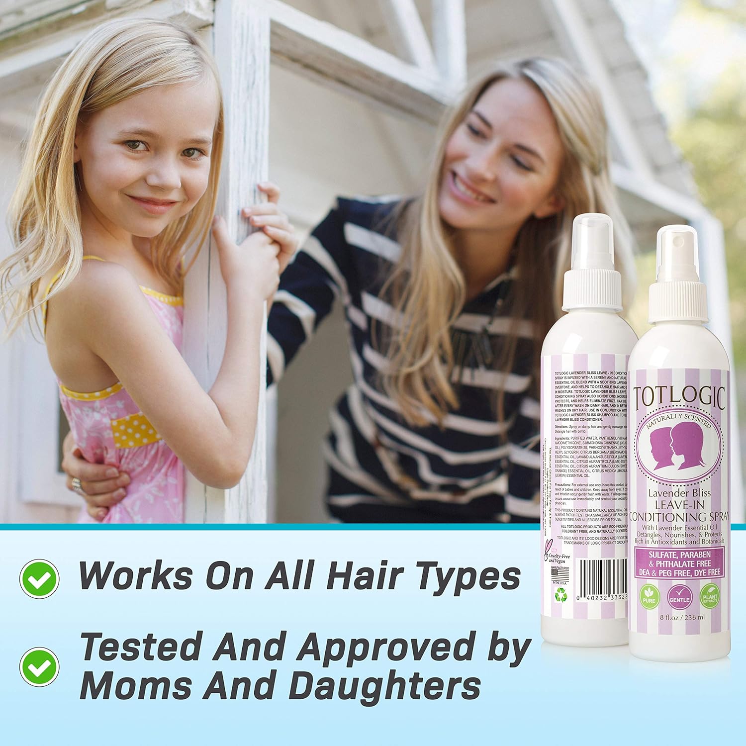 TotLogic Kids Detangler Spray and Leave In Conditioner - Naturally Scented with Essential Oils - Lavender, 8 oz: Beauty