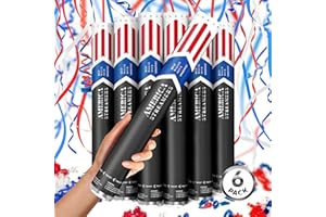 JAPJA 16" America Streamers Cannon [6 Pack] Red White & Blue Streamer Poppers No Mess, Biodegradable Streamer Paper, No Mess Confetti Poppers, Independence Day/July 4th, Conventions, Loud, Shoot Up to 40ft