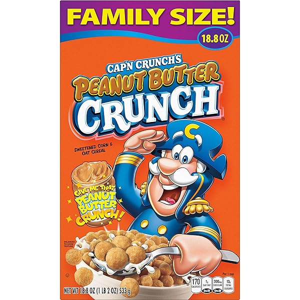 CAP’N CRUNCH CEREAL, PEANUT BUTTER, 18.8OZ BOX, PACKAGING MAY VARY