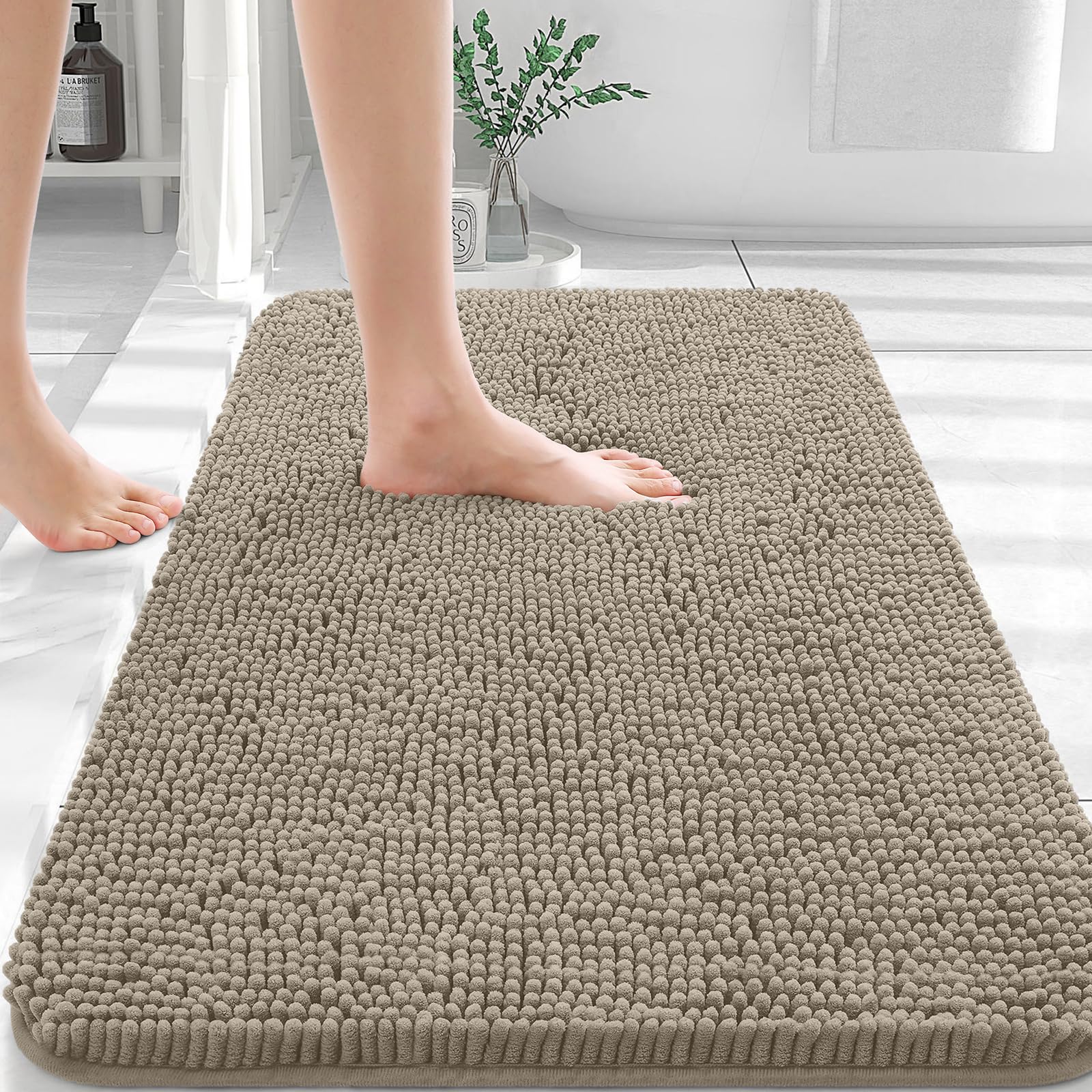 Photo 1 of OLANLY Bathroom Rugs 36x24, Extra Soft Absorbent Chenille Bath Rugs, Rubber Backing Quick Dry, Machine Washable Bath Mats for Bathroom Floor, Tub and Shower, Home Decor Accessories, Warm Taupe