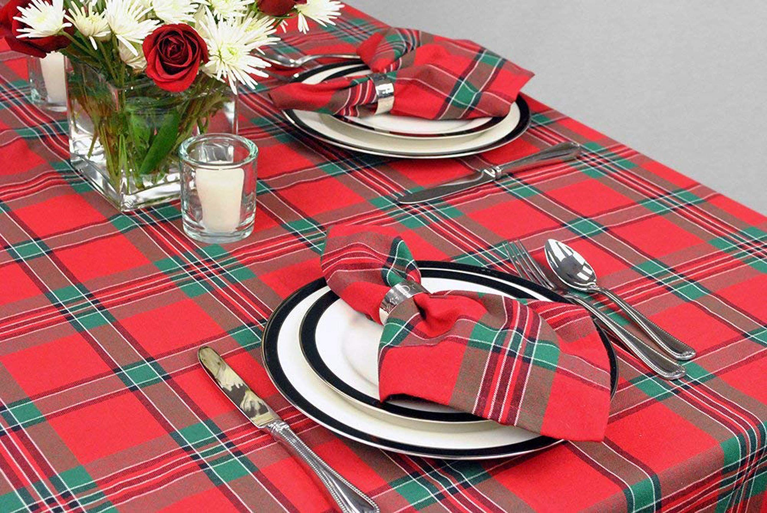DII Holiday Plaid Square Tablecloth, 100 Cotton with 1/2" Hem for