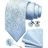 GUSLESON 3.15"（8cm） Mens Tie and Lapel Pin Paisley Necktie Hankerchief Cufflinks Set for Men