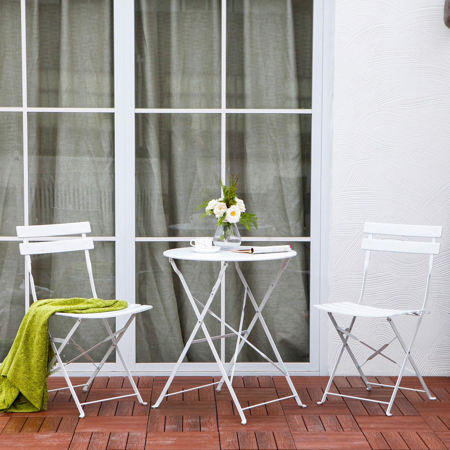 Grand patio Premium Steel Patio Bistro Set, Folding Outdoor Patio Furniture Sets, 3 Piece Patio Set of Foldable Patio Table and Chairs, White : Garden & Outdoor