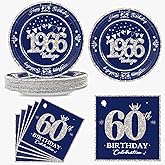 algpty 60 PCS Vintage 60th Birthday Plates and Napkins Set, 60th Birthday Decorations Blue and Silver, Service for 30, 1966 Birthday Dessert Plates and Napkins Party Supplies for Men Women