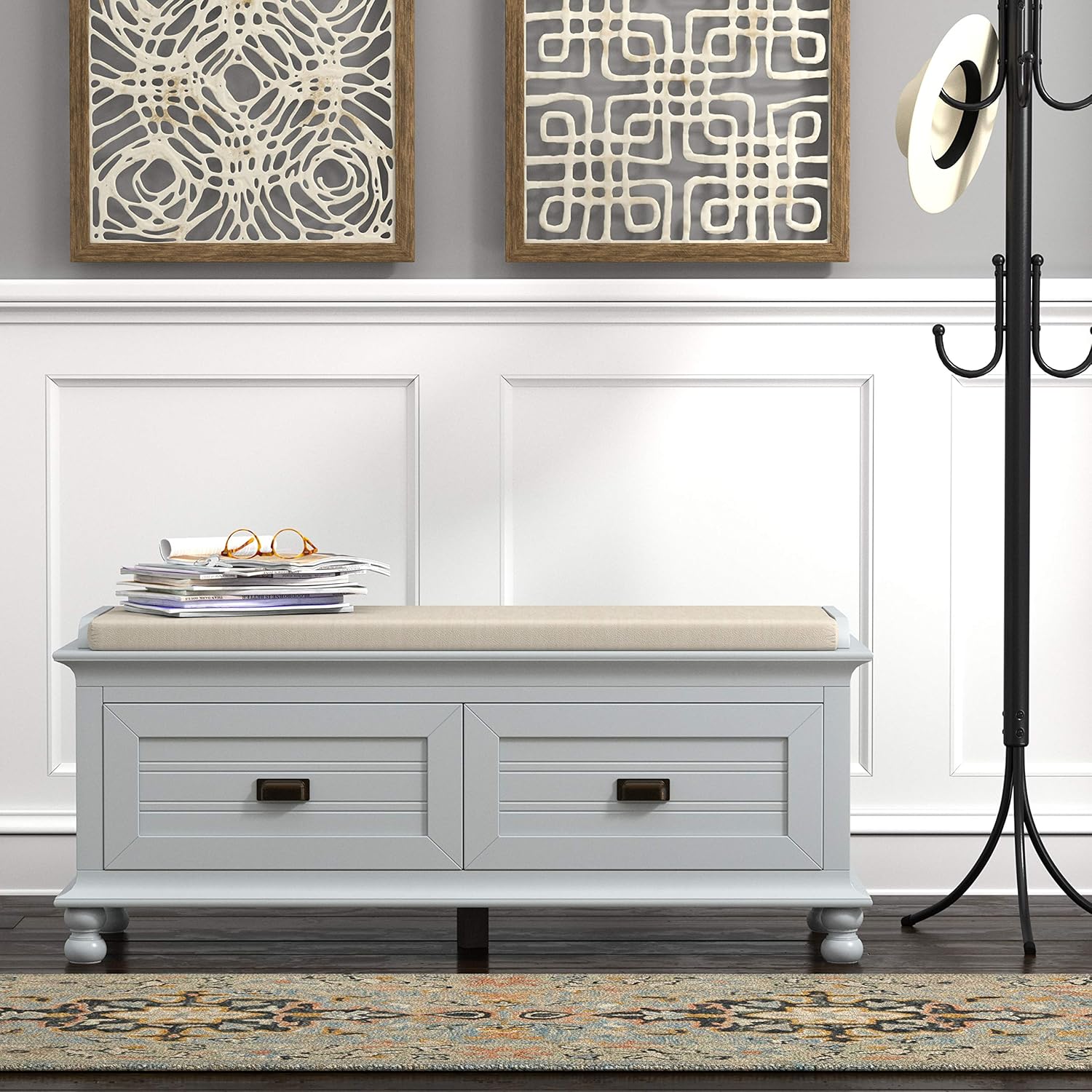  Brand – Ravenna Home Classic Solid Pine Storage Bench, 45"W, White Wash Finish: Kitchen & Dining