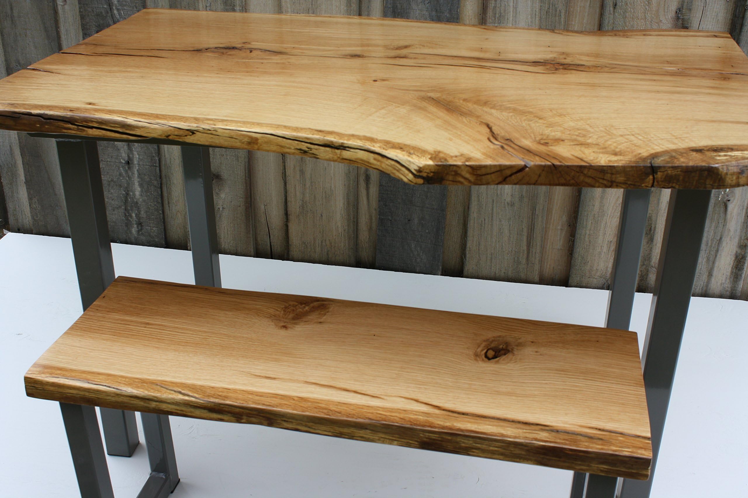 Live Edge Solid Ancient White Oak Slab Dining Set - Table & 2 Benches