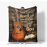 Guitar Blanket Music Inspirational Christian Scripture Fleece Guitars Throw Blanket Soft Warm Cozy Fuzzy Plush Guitar Blanket Religious Gifts for Men Women Girls Boys Kids Teens Room Decor 40"X50"