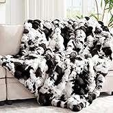 VFROO Ultra Plush Bubble Faux Rabbit Fur Blanket – 950GSM Thick Fluffy Throw Blanket for Bed, Couch, Sofa, or Gift, 50" × 60", Black Cow