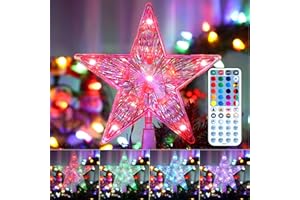 Brizled Small Star Tree Topper, 7.6" 11 LED Lighted Christmas Tree Topper, Color Changing Solid/Flash Treetop w/Remote, Battery/USB Powered Xmas Tree Topper, RGB Tree Top for Christmas Tree