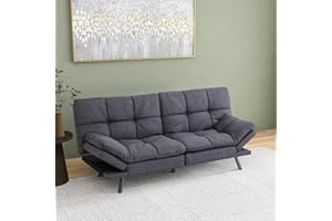 Hcore Futon Sofa Bed,Grey Fabric Futon Couch Small Lounger Sofa Foldable Loveseat with Armrests for Compact Living Spaces,Apartment,Dorm,Studio,Guest Room,Home Office