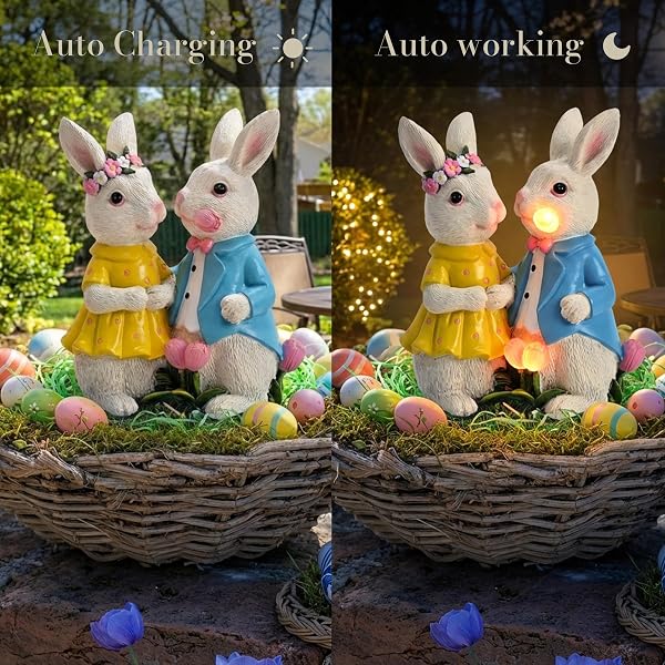 TERESA’S COLLECTIONS EASTER DECORATIONS OUTDOOR WITH SOLAR LIGHTS, 8” LIGHTED EASTER BUNNY DECOR, SPRING EASTER DECOR FOR ENTRYWAY PLANTER MANTEL TABLETOP IDEAL EASTER GIFTS