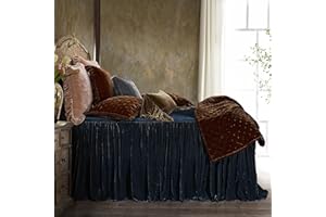 H HIEND ACCENTS HiEnd Accents Stella Faux Silk Velvet 3 Piece Bedspread Set with 2 Pillow Shams, Super Queen, Midnight Blue, Ruffle Skirt Romantic Western Modern Traditional Bedding, 1 Bed Spread and 2 Pillow Cases