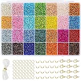 Vtssvow 3mm Glass Seed Beads for Bracelets Making, 28 Colors 11000pcs Friendship Bracelet Making Kit, Small Glass Beads for Jewelry Making (Mix 28 Color, Silver Lined)