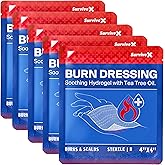 SurviveX Hydrogel Burn Dressings with Tea Tree Oil - 4x4" Sterile Non-Stick Burn Pads - Emergency First Aid for Instant Cooling, Soothing & Relief - 5 Pack
