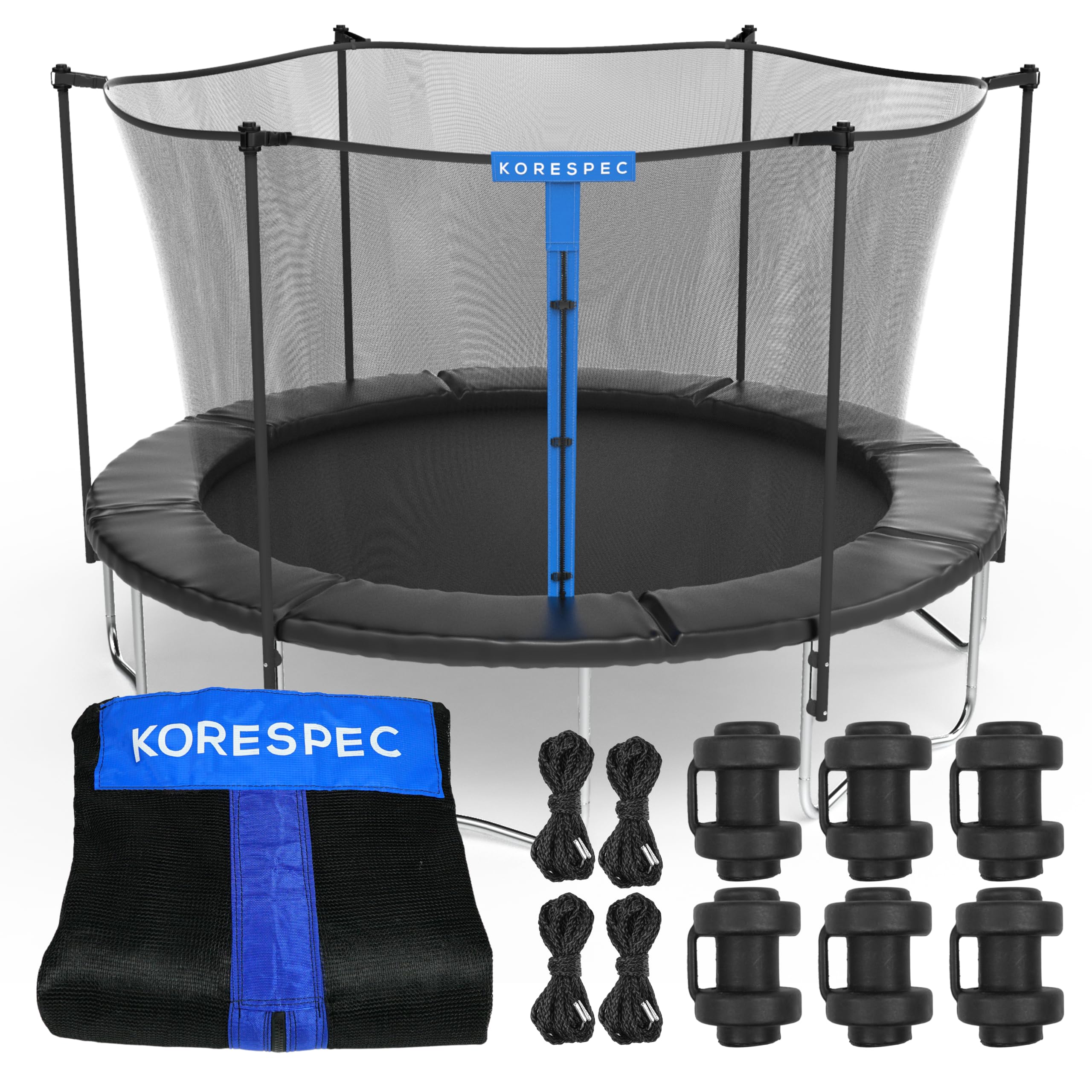 Photo 1 of KORESPEC Trampoline Net Replacement 15 FT with 6 Pole Caps (1 Inch) & 4 Strings - NO Poles Included - Breathable UV Weather Resistant Safety Enclosure - Fits Outdoor Round Frame with 6 Straight Poles