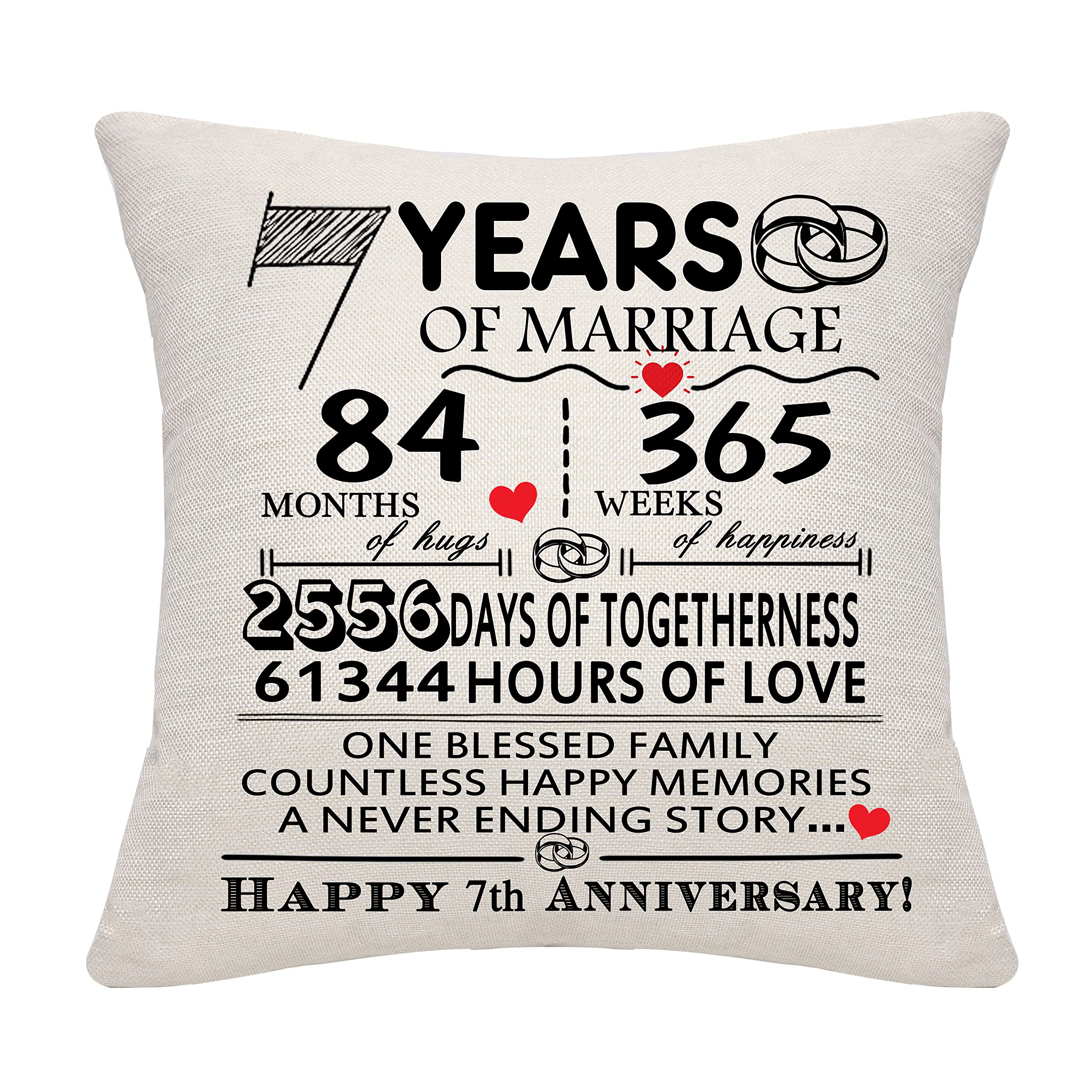 Bommex 7 Years of Marriage Gift 7th Wedding Anniversary Cushion Cover Keepsake Decoration Gift for Couples Parents Women Men Mum Dad Husband Wife Grandma Grandad Aunt Uncle Friends (7 YEARS) โ image 1