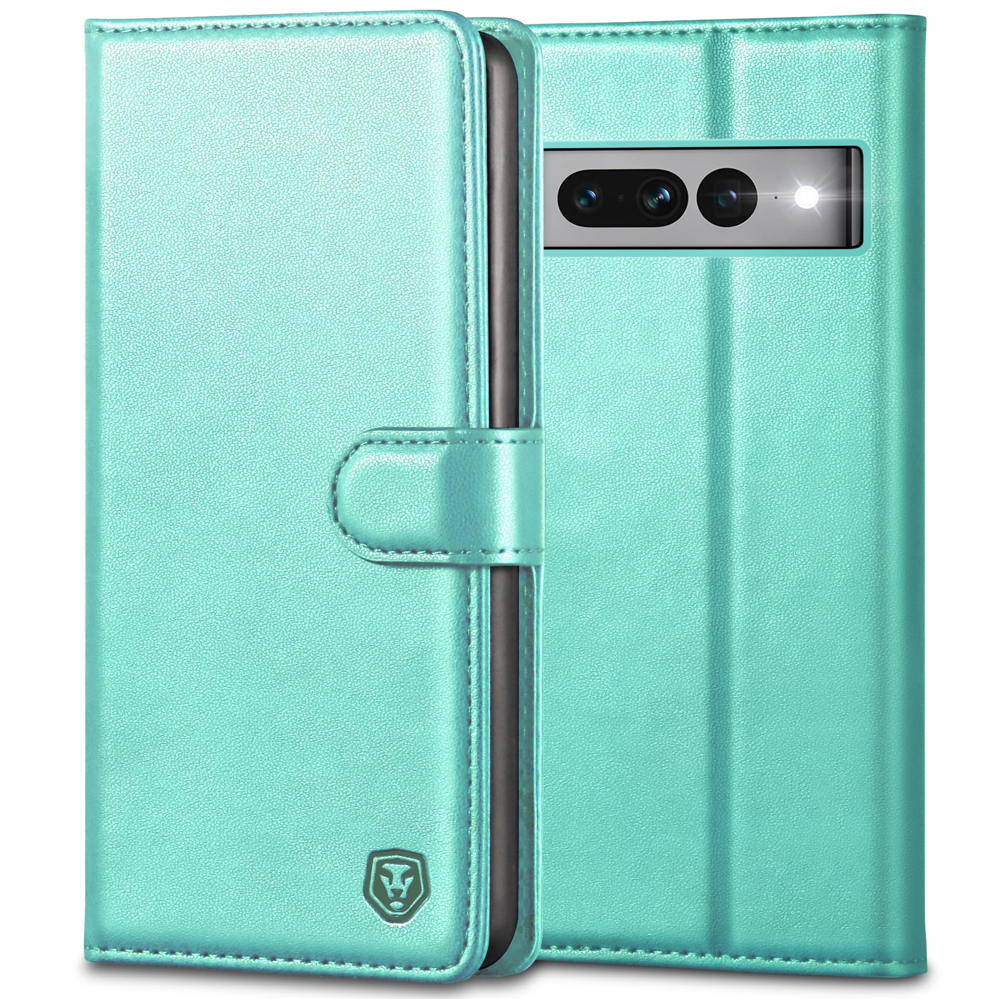 Kuafcase for Google Pixel 7 Pro, 4 Card Slots Magnetic Closure Kickstand Shockproof Protective Phone Case for Google Pixel 7 Pro - Ice Green