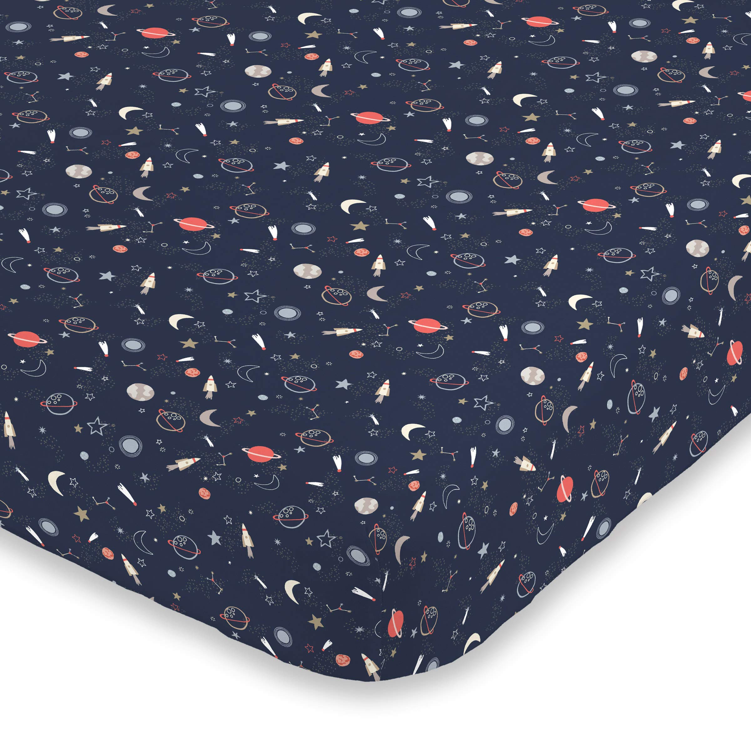 NoJo Super Soft Navy Cosmic Solar System Nursery Crib Fitted Sheet, Navy, Grey, Light Blue, Orange