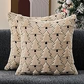Allorry Christmas Pillow Covers 18x18 inch Set of 2 Christmas Decorations Soft Plush Faux Fur Wool Beige Xmas Tree Throw Pillow Cases Winter Holiday Decor for Sofa Living Room PT-012C18