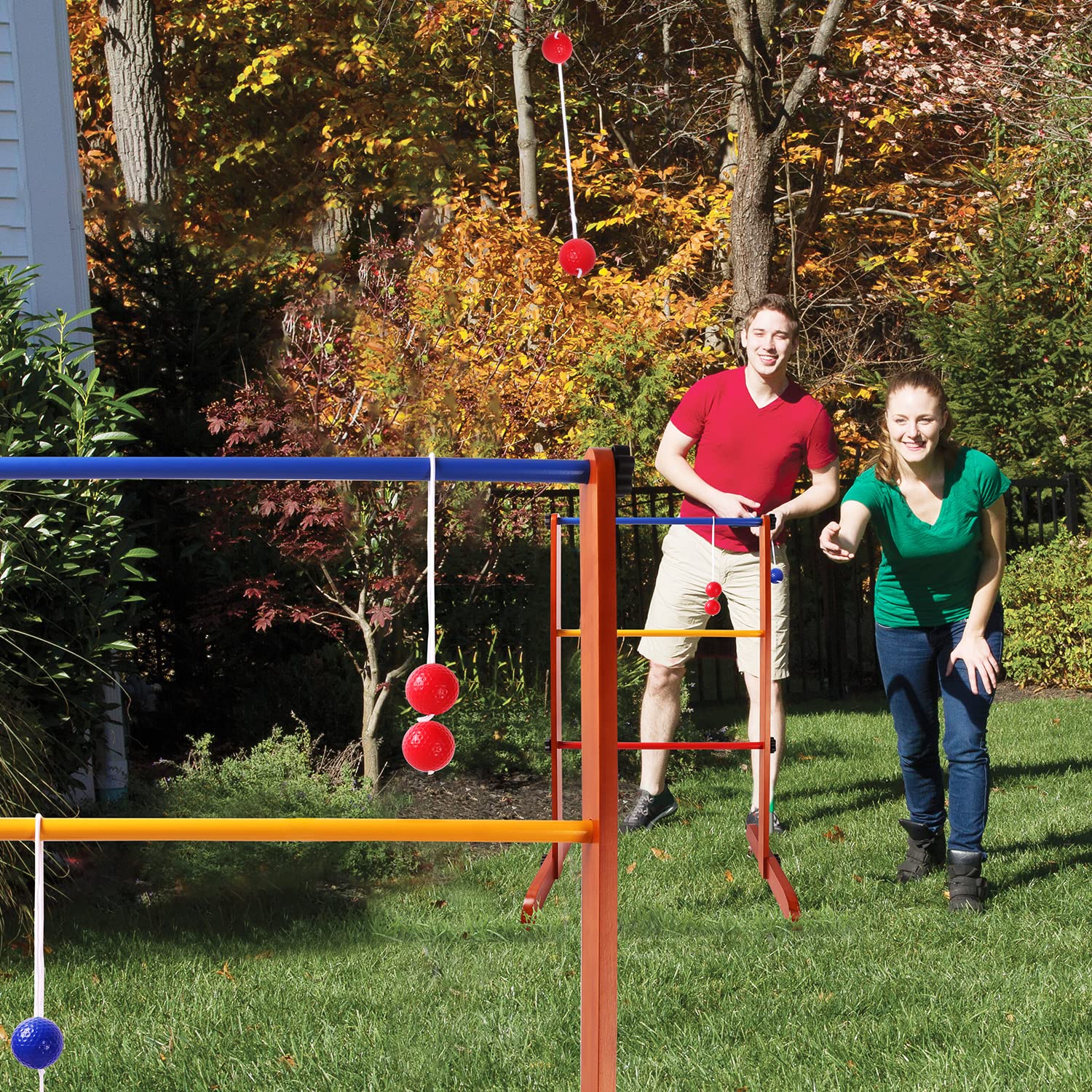 GSE Games & Sports Expert Premium Solid Wood Ladder Ball Toss Game Set with Ladder Ball Bolas & Carrying Case for Outdoor Backyard Lawn